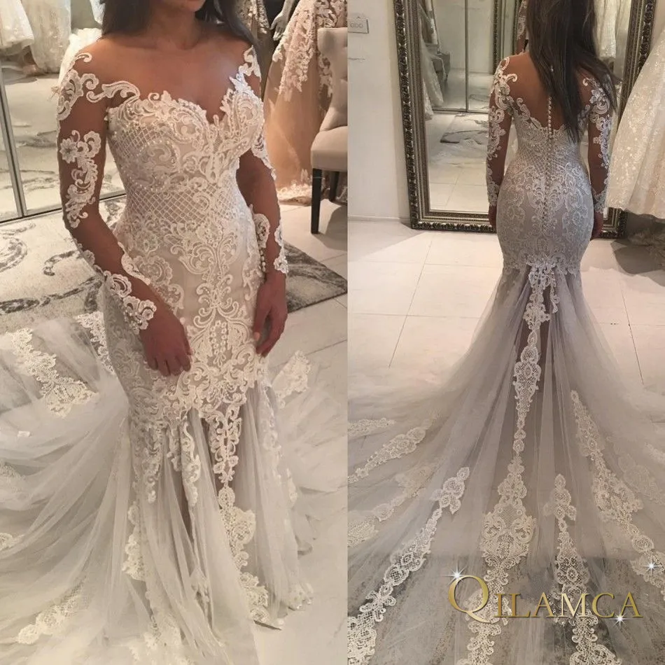 Винтажное кружевное свадебное платье русалки Турция Vestido de Novia кружевные