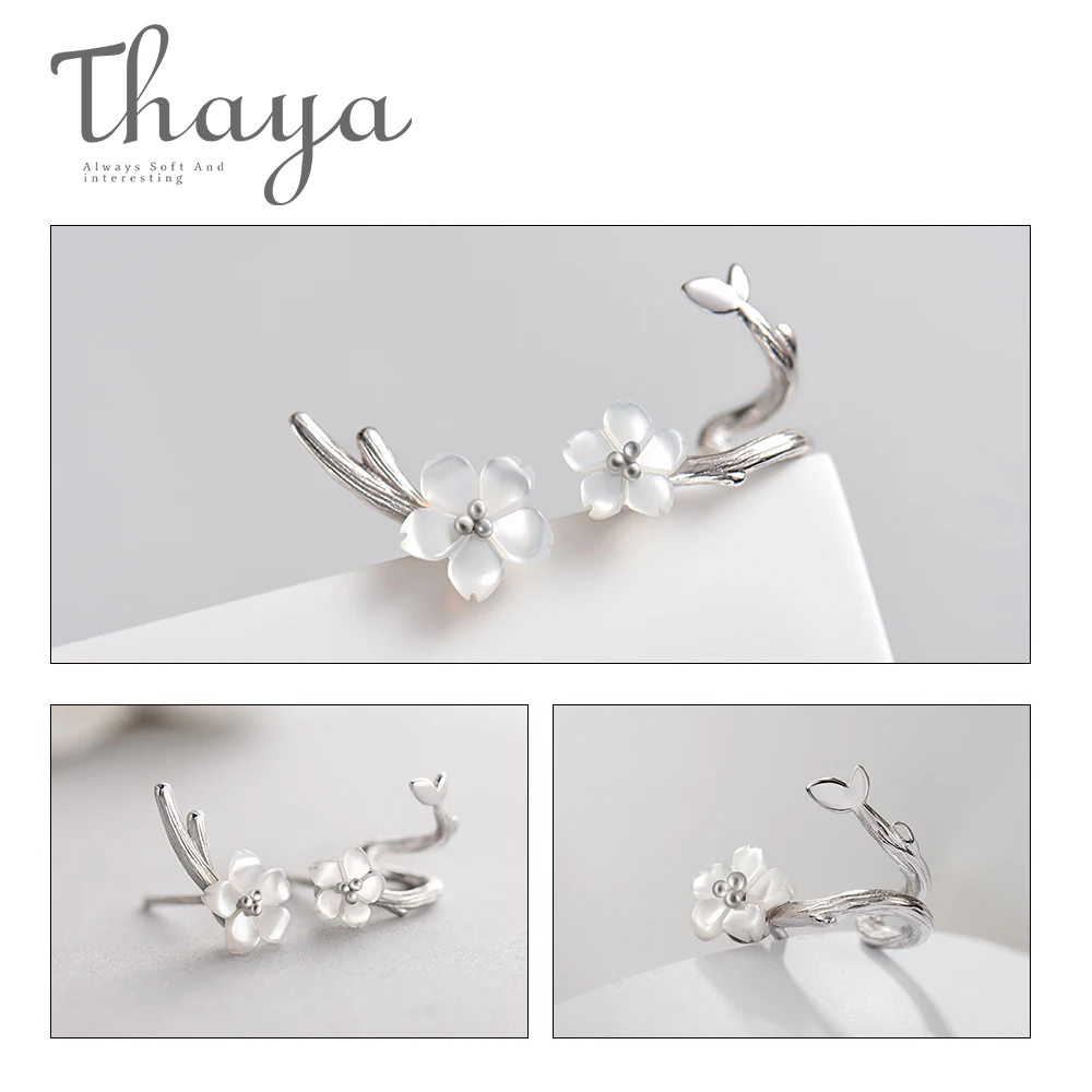 Thaya белая вишня s925 Серебряные серьги цветок круглый Кафф серьги для женщин элегантные ювелирные изделия
