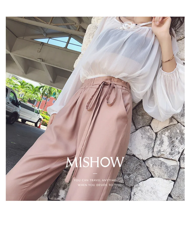 Mishow, женские, весна-лето, прямые, одноцветные, длина по щиколотку, брюки для офиса, повседневные штаны, обычные, эластичная талия, штаны MX18B2528