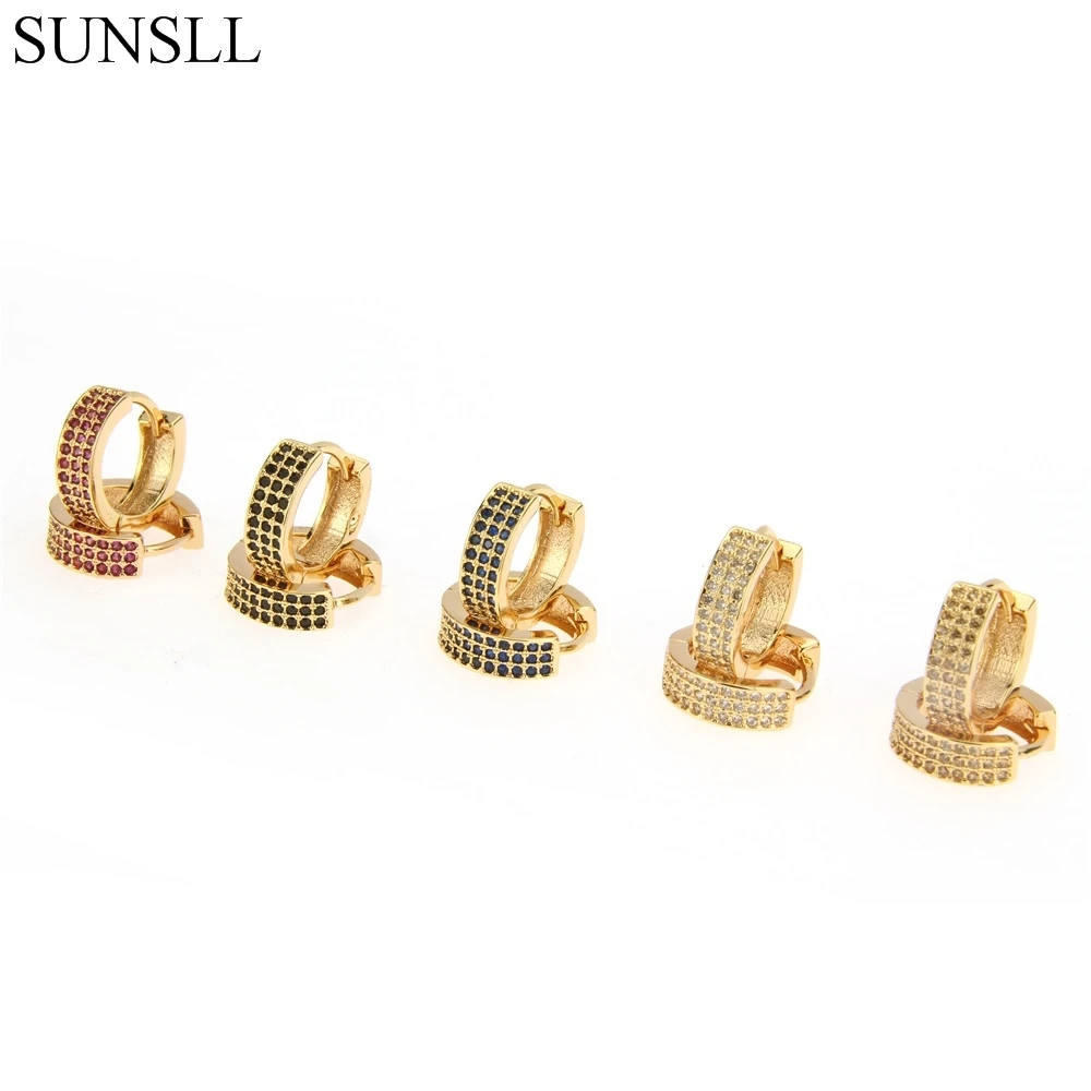 SUNSLL золотые медные серьги Разноцветные серьги-кольца с фианитами Женская Модная