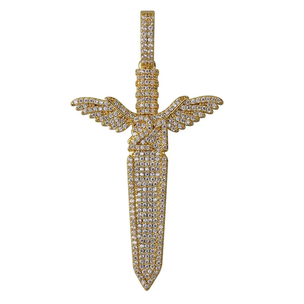 Iced Out меч с крыльями кулон ожерелье мужские/женские с теннисная цепочка Bling хип хоп Золото Цвет серебра талисман цепи ювелирные изделия - Окраска металла: P19010020-G