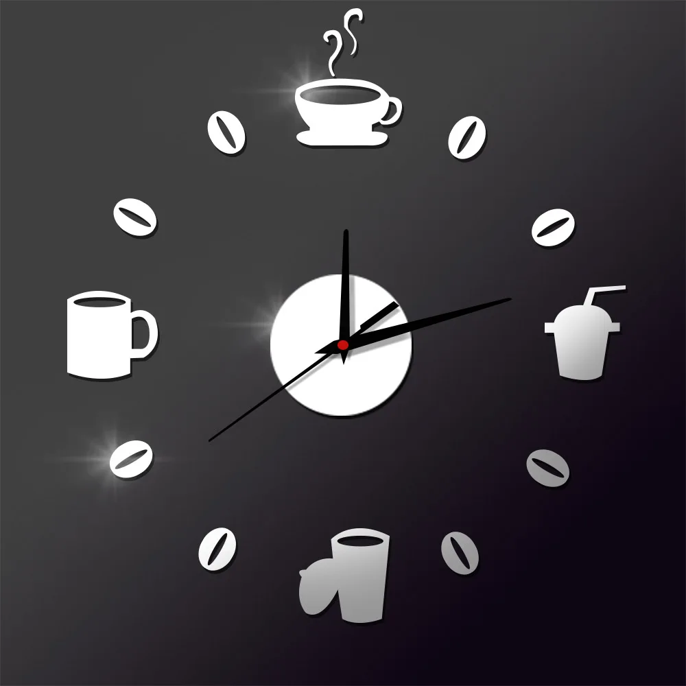 Coffee Cups Beans 3D DIY Wall Clock Acrylic Stickers Quartz Modern Home Decoration Retro Kitchen | Дом и сад