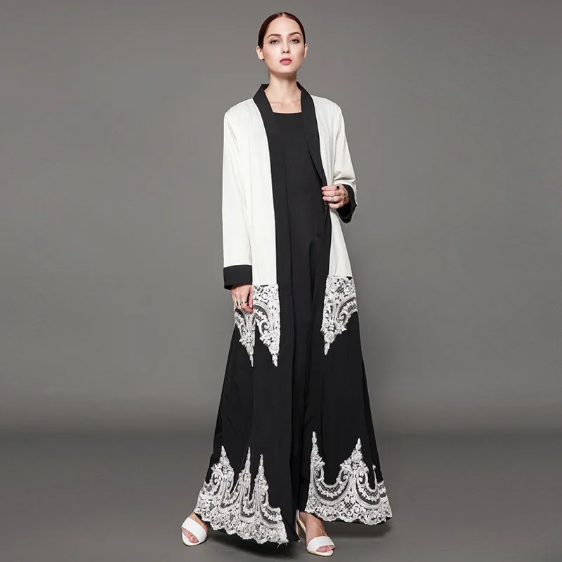 Fandy Finds Women Lace Middle-East Muslim Robe Lady Praying Clothing Solid Color Up Emboridery Female Big Size Long Gown | Тематическая
