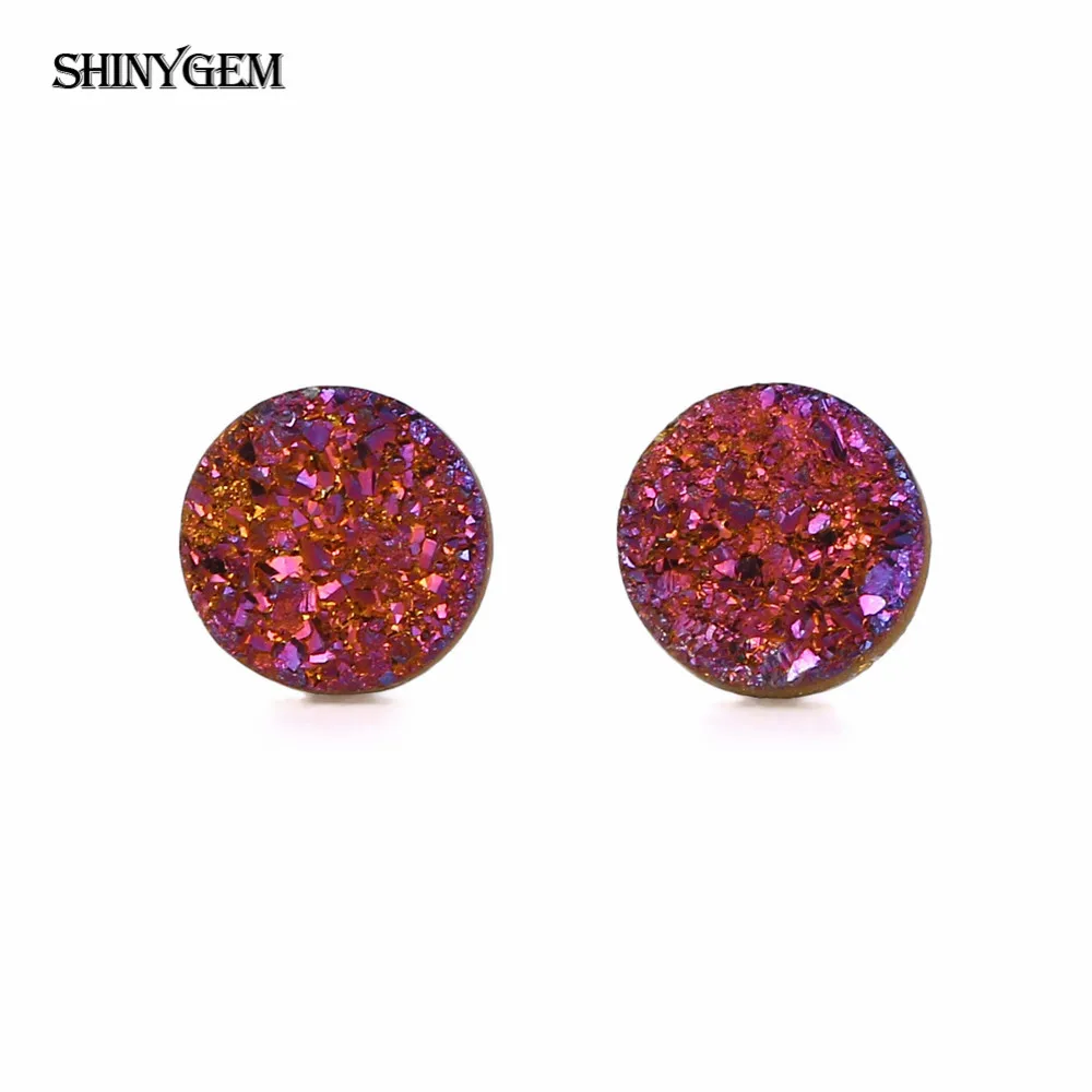 ShinyGem 4-10 мм круглые серьги с кристаллами друзы сверкающий натуральный камень опал серьги 925 пробы серебряные серьги-гвоздики для женщин - Окраска металла: Purple Red
