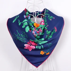 Женский твиловый шарф с буквами BYSIFA, черный квадратный шёлковый шарф-платок с цветочным рисунком, с тонкой ручной окантовкой, 90*90 см, новинка 2016