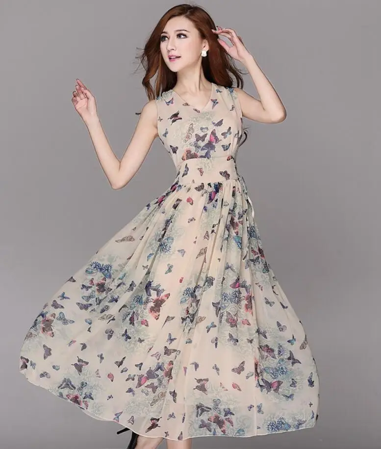 Шифоновое длинное платье с цветочным принтом женские платья Макси 2017