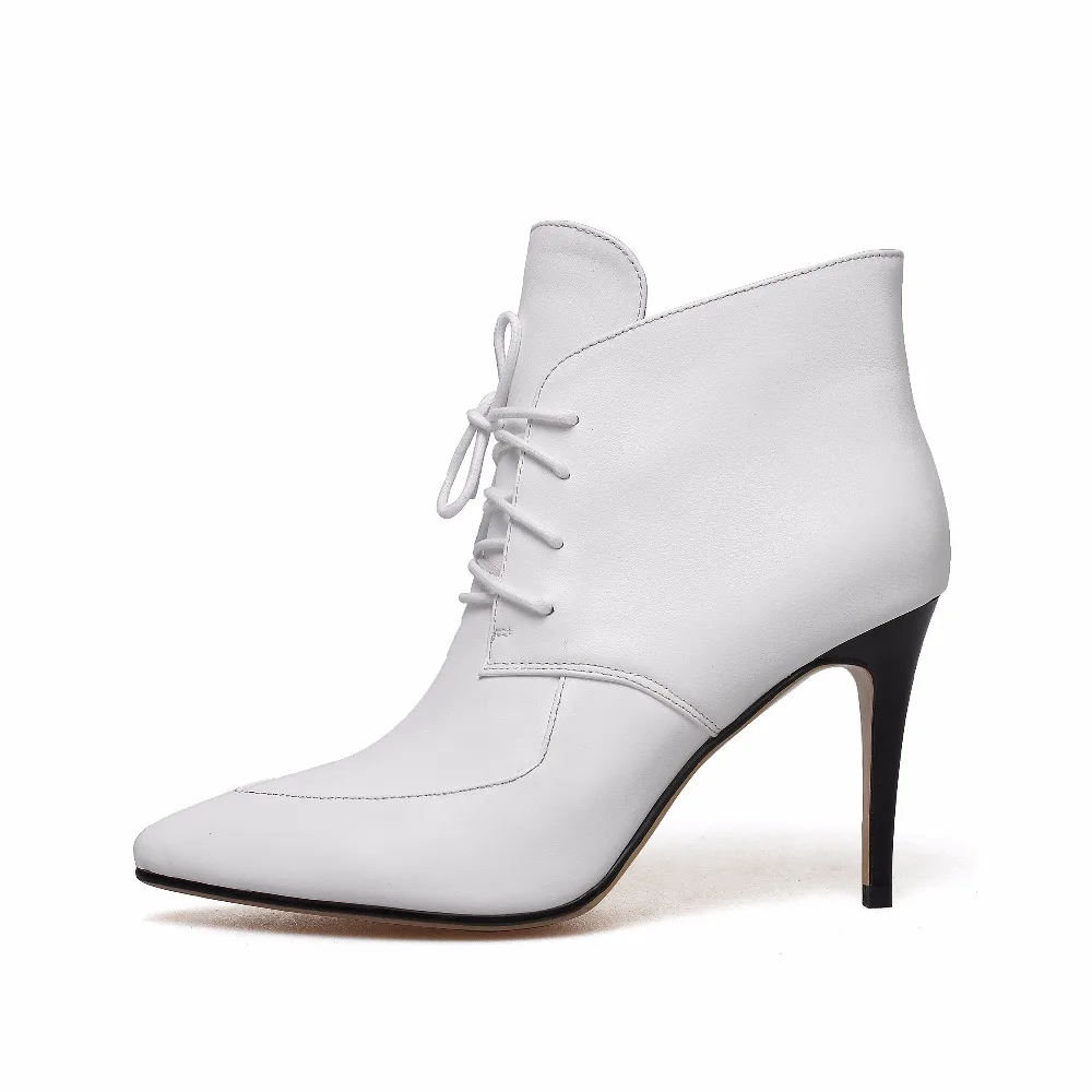 Женские ботильоны из натуральной кожи на высоком каблуке 8 см с перекрестной