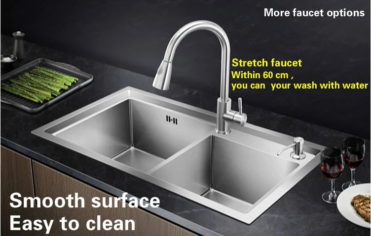 Free shipping Apartment big kitchen manual sink double groove do the dishes 304 stainless steel high quality hot sell 82x45 CM |