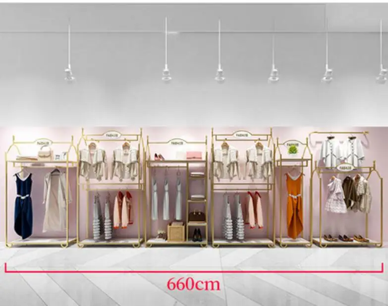 Europe type gold dress shop rack rack high grade clothes rack shoes bag double layer clothing display rack - Цвет: 24