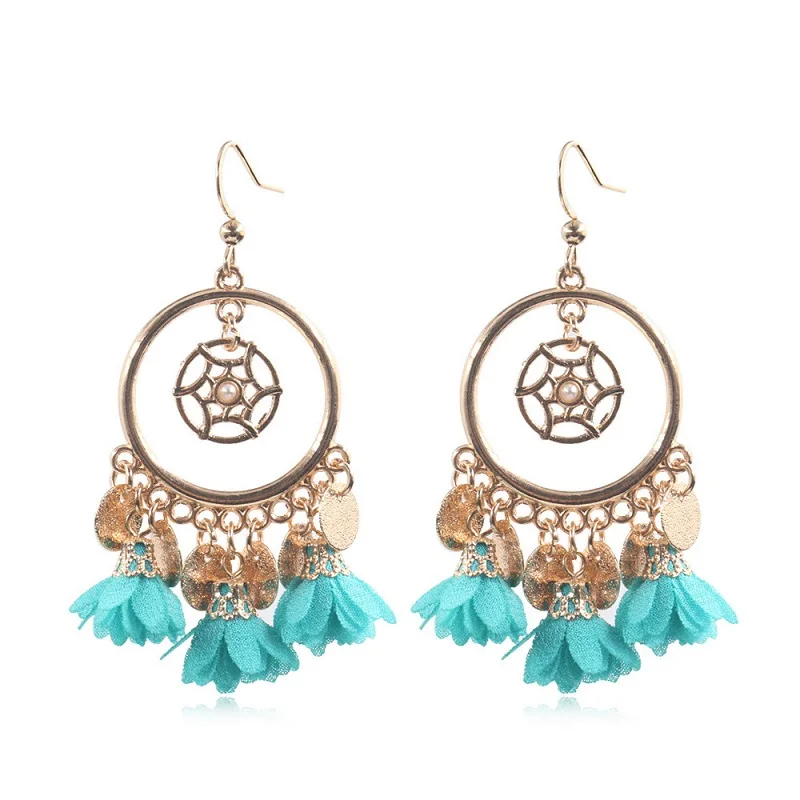 

Coin Flower Earrings For Women Ethnic Big Statement Bohemia Drop Earrings Vintage Hanging Dangle Earrings Fashion Jewelry