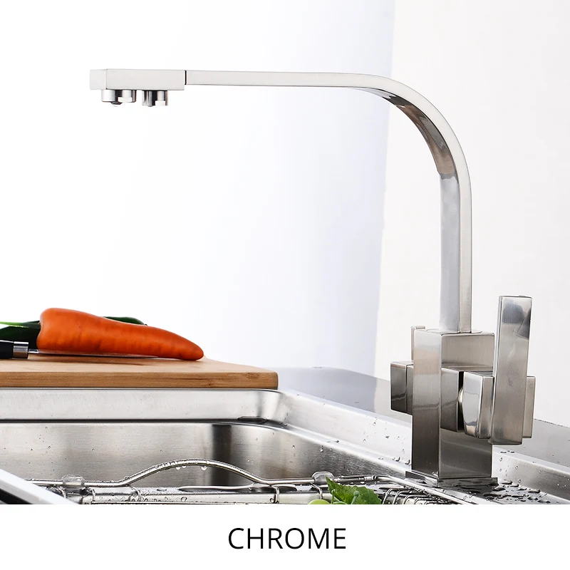 Chrome Fapully черный кухонный кран современный фильтр для воды 3 способа питьевой воды двойной держатель холодной и горячей латуни кран смесителя 573-33B - Цвет: Chrome