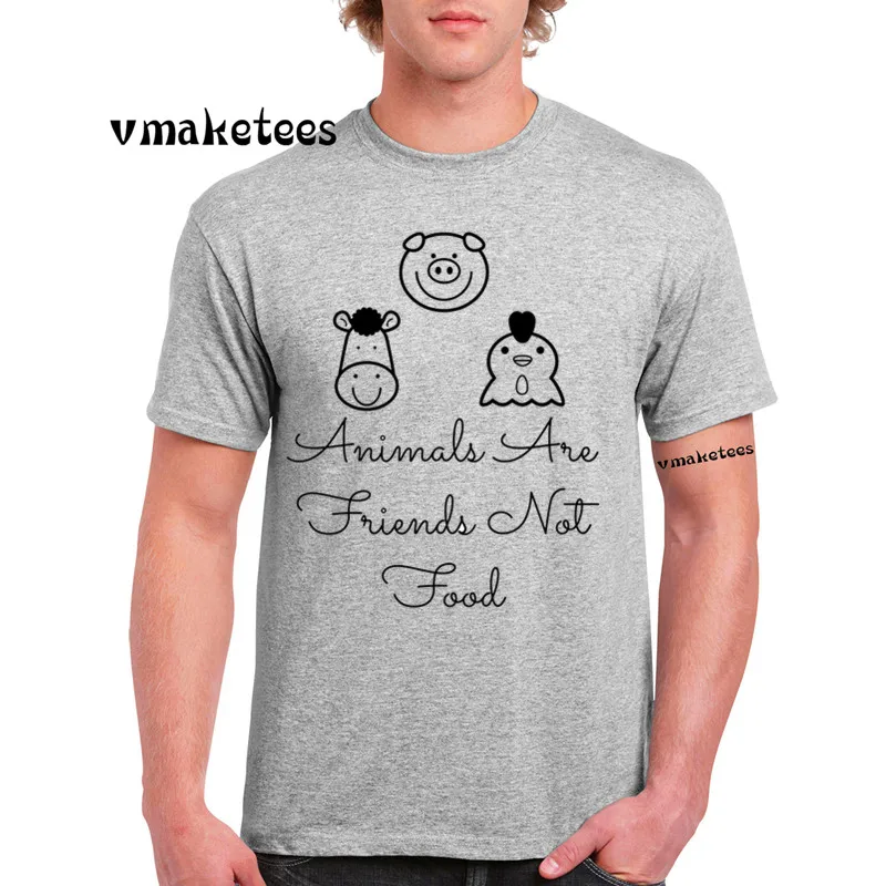 Мужские с принтом животных друзья не еда футболка Летняя веганская Футболка на