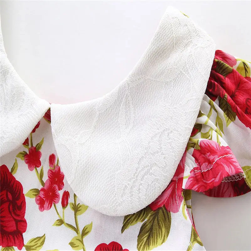 2017 New Trendy Flower baby Girl Summer Dresses Toddler Kids Princess Dress Headband Ruffle Party Floral Clothes Set | Детская одежда и