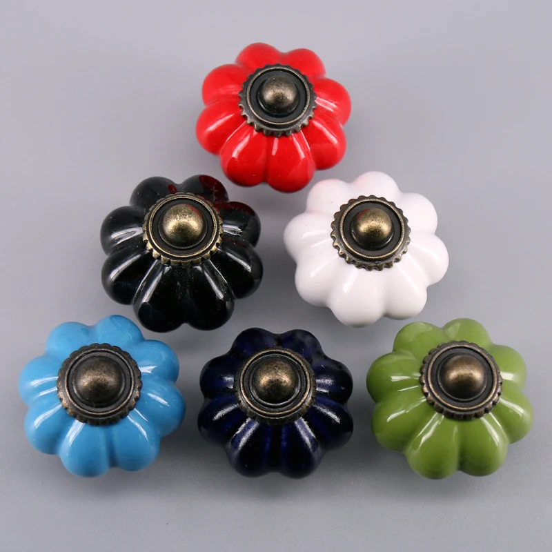 

1x Pastorale Pumpkin Ceramic Knobs Drawer Handle Cupboard Wall Cabinet Knob Pull wardrobe Furniture Door Handle with Screws