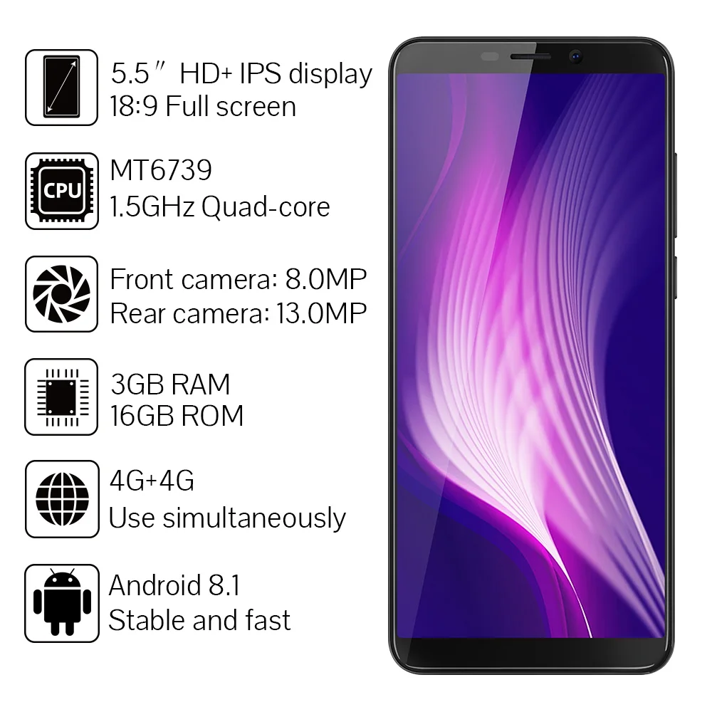 Cubot Nova смартфон Двойная LTE 4G двойной Card 3 ГБ + 16 MT6739 Quad Core 5 &quot18:9 полный Экран