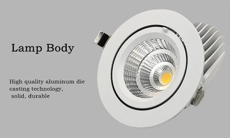 12W15W 25W 40W Dimmable COB светодиодный светильник с поворотом на 360 градусов, Встраиваемый светодиодный потолочный Точечный светильник, встроенные светильники для домашнего освещения