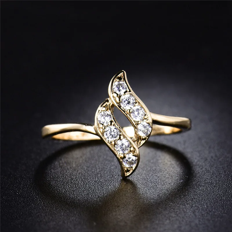 Женское кольцо с фианитом BUDONG золотистое витой нитью для помолвки XUR020|gold plated