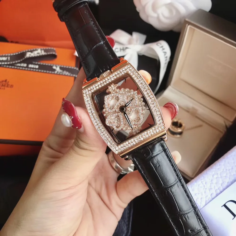 Часы наручные Tonneau женские с кристаллами модные персонализированные прозрачные