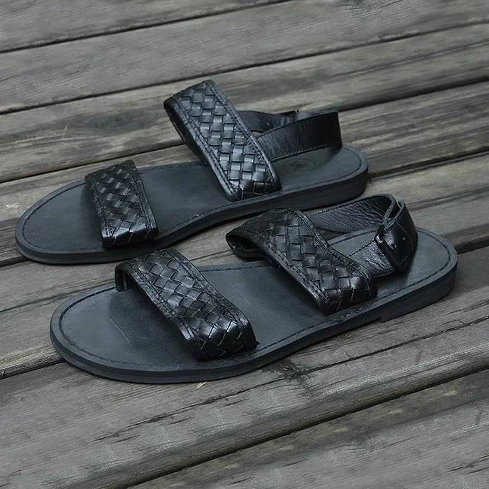 

Retro Plaited Leather Summer Gladiators Flat heel Leisure Mens Sandals Beach Shoes