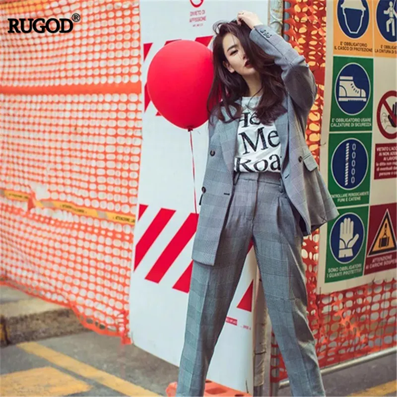 Женские костюмы в клетку RUGOD офисные комплекты с двубортным блейзером английском