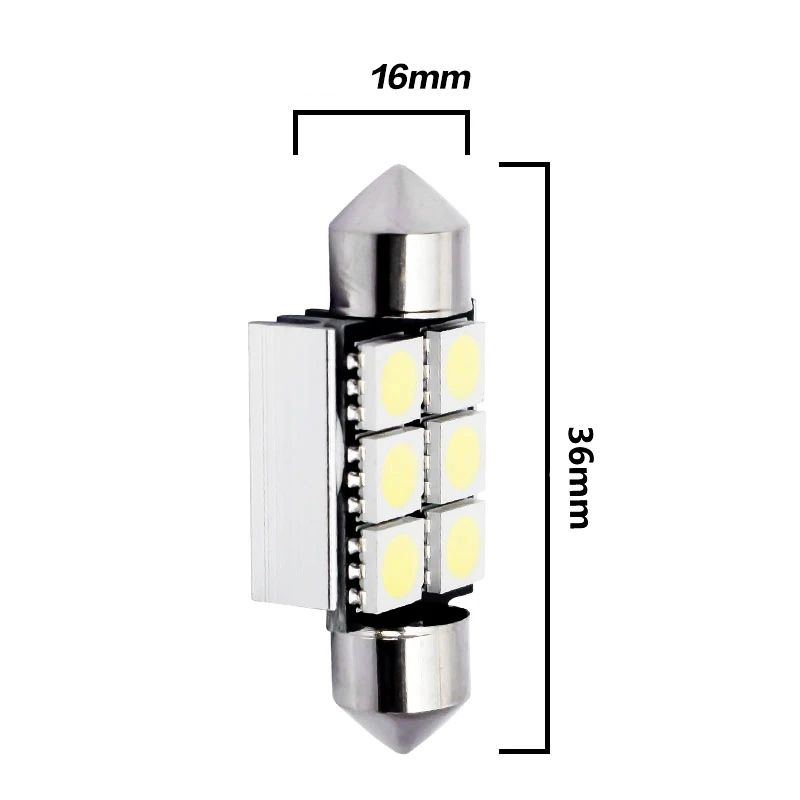 2шт 36 мм C5W 6 SMD 5050 светодиодный чистый белый CANBUS безошибочный автомобильный