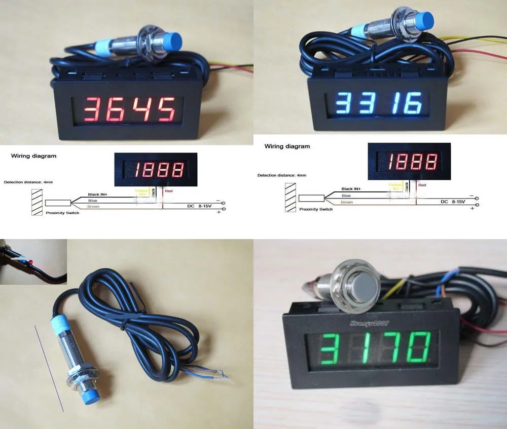 Digital LED Punch Tachometer RPM Speed Meter 9999 speedometer + Hall Proximity Switch Sensor for 12v car Engine motor | Электроника