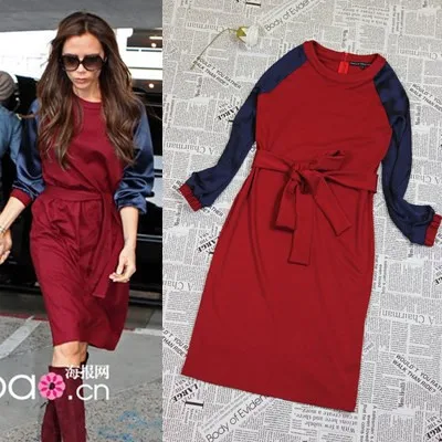 Vestidos De Fiesta O-neck Hot Sale Limited Natural Full Maxi Dress 2015 Women's Victoria Fashion Colorant Match Lacing One-piece