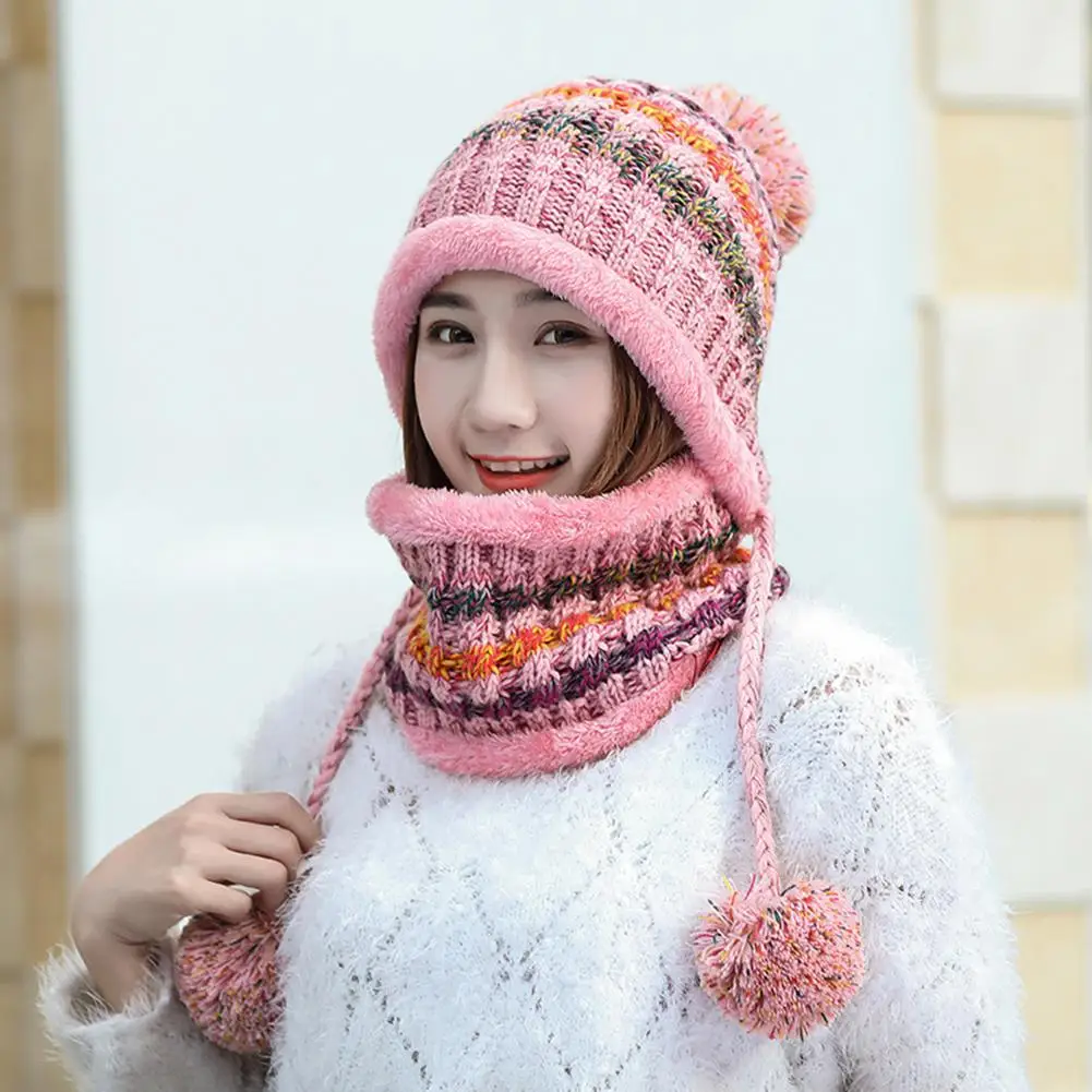 

MISSKY 2pcs/set Winter Women Knitted Hat Scarf Fashion Wool Thickening Hat Collars Set san0