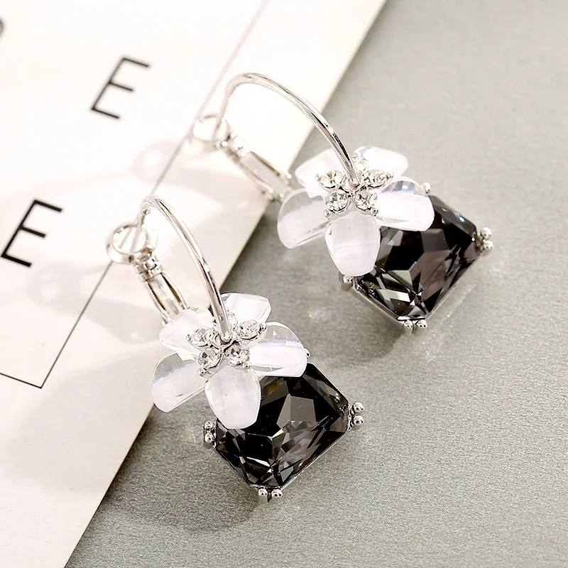 Элегантные Синие черные циркониевые серьги с цветами для женщин простые