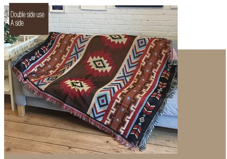 as the picture Американский стиль ретро двухстороннее Хлопковое одеяло, Богемия стиль Одеяло-платок одеяло для дивана, скатерть распродажа - Цвет: as the picture