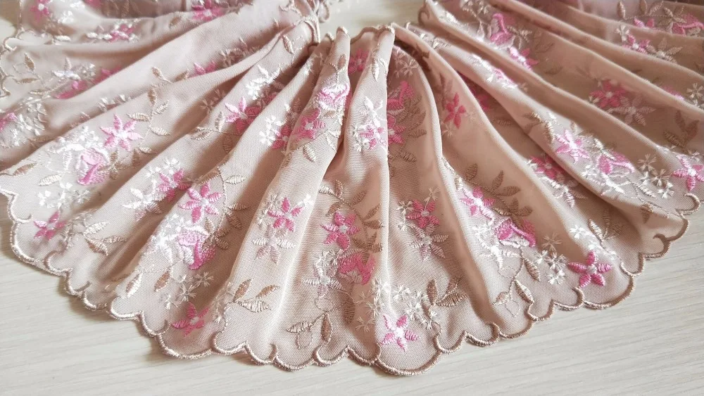 2 ярда кружевная отделка розовые цветы вышитые хаки Тюлевое кружево 6 69 дюйма