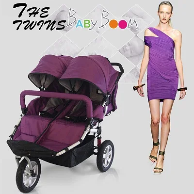 Детская коляска Babyboom Twins с амортизатором для близнецов, детская коляска для близнецов, европейская детская коляска s, 3 колеса для близнецов - Цвет: Purple