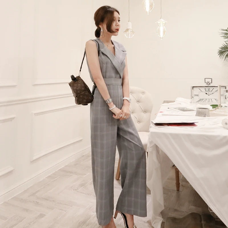 BGTEEVE Модные женские клетчатые женский комбинезон без рукавов с бантом широкие