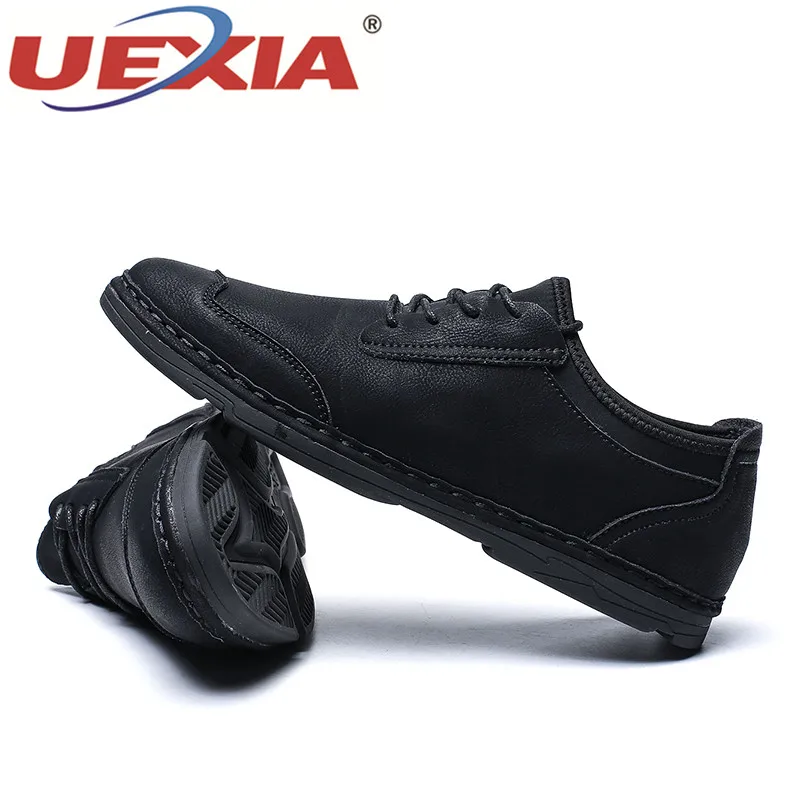 UEXIA Handmade Man Working Shoes Black Brown Riding Male Autumn Casual Rubber Sole Anti-slip Classic Footwear | Обувь