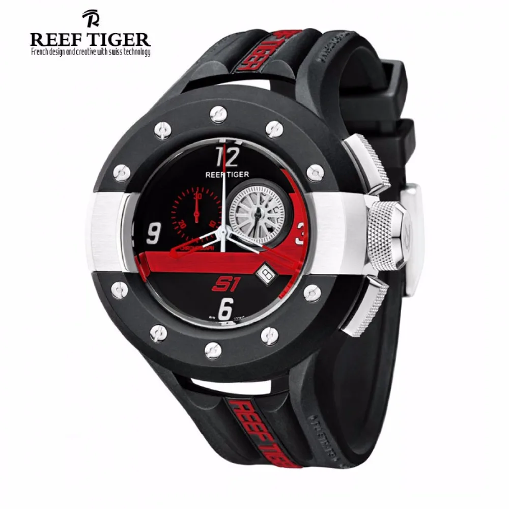 Reef Tiger/РТ мужские спортивные часы с хронографом приборной панели циферблат часы с кварцевым механизмом с датой Стоп Часы Зеленый Желтый RGA3027
