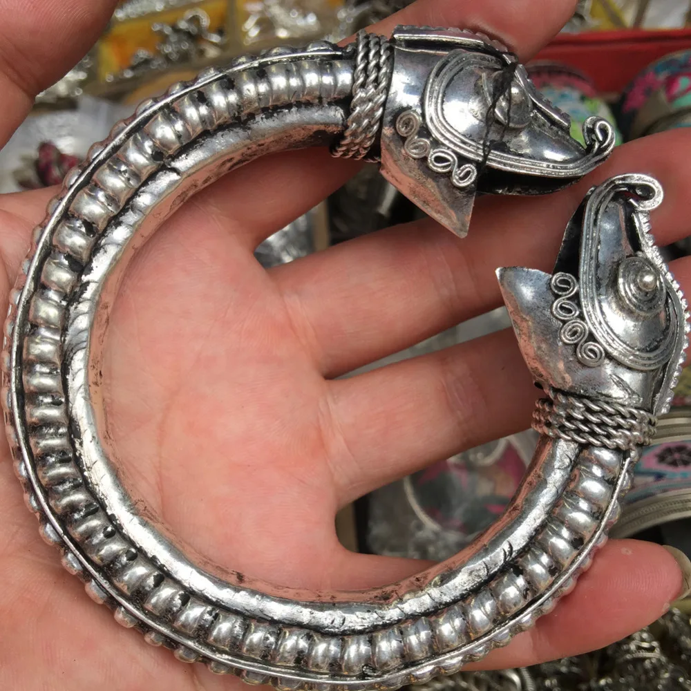 

BIG Charming National Characteristics Handmade Miao Silver Dragon Head Bracelet Style FREE SHIPPING