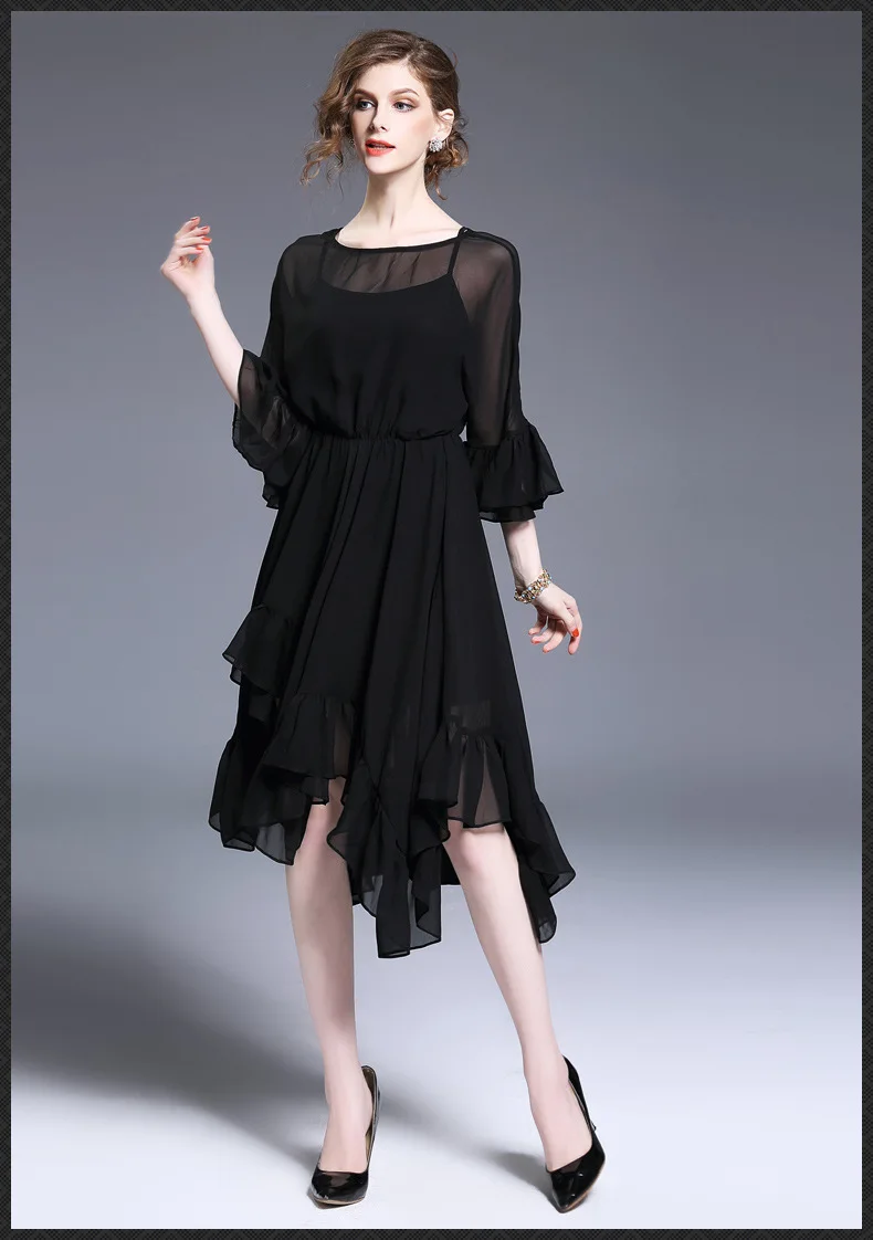 2017 весеннее шифоновое платье высокого качества из двух частей новое модное