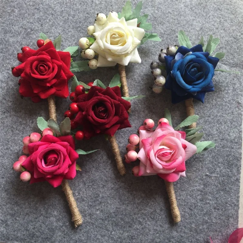 Groom Boutonniere Bride Wrist Corsage Artificial Hand Wedding flower Bouquet Accessories Prom Party man Suit Decoration | Дом и сад