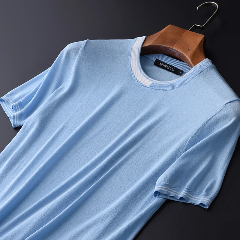 Мужская Трикотажная футболка Minglu летняя мягкая облегающая с круглым вырезом