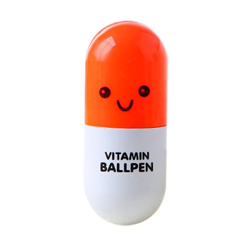 Orange Kawaii мультфильм новинка креативный выдвижной в форме таблетки улыбающееся лицо Шариковая ручка Канцтовары студенческие подарки#1226 - Цвет: Orange