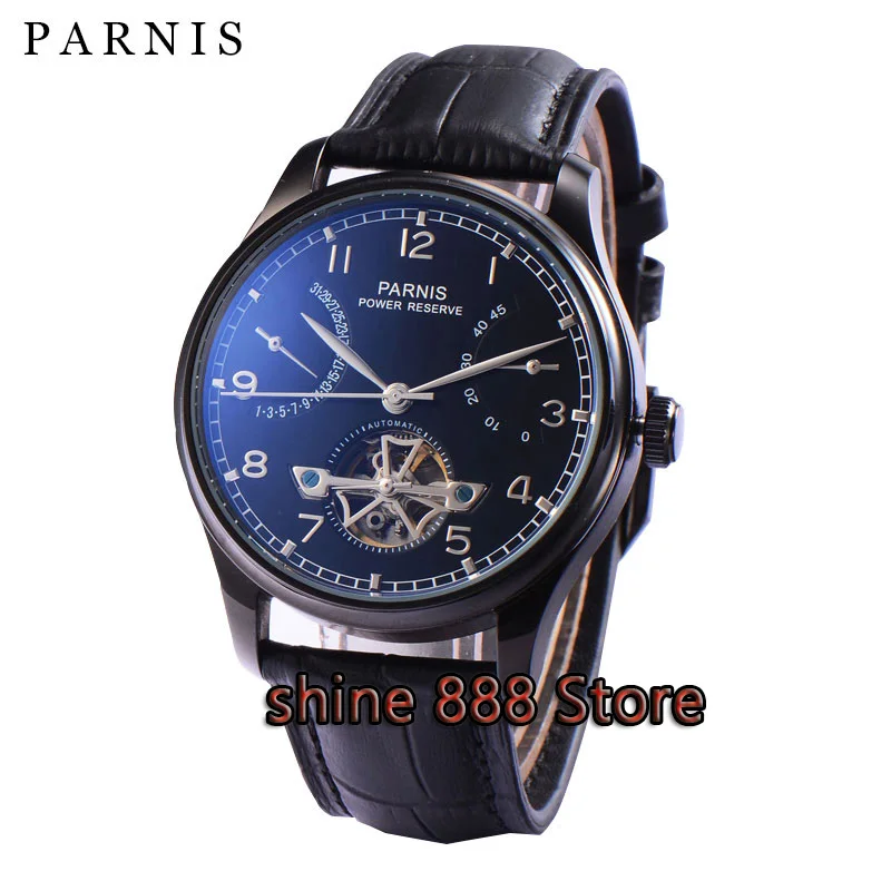 

43mm PARNIS Asian ST25 Automatic Self-Wind Mechanical movement men's watch PVD case power reserve Mechanical Wristwatches