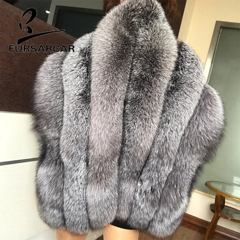 FURSARCAR 2021 Luxury Real Fox Fur Cape Women Fashion New Fox Fur Female Cape Winter  Style Thick Fox Fur Cape Top Quality