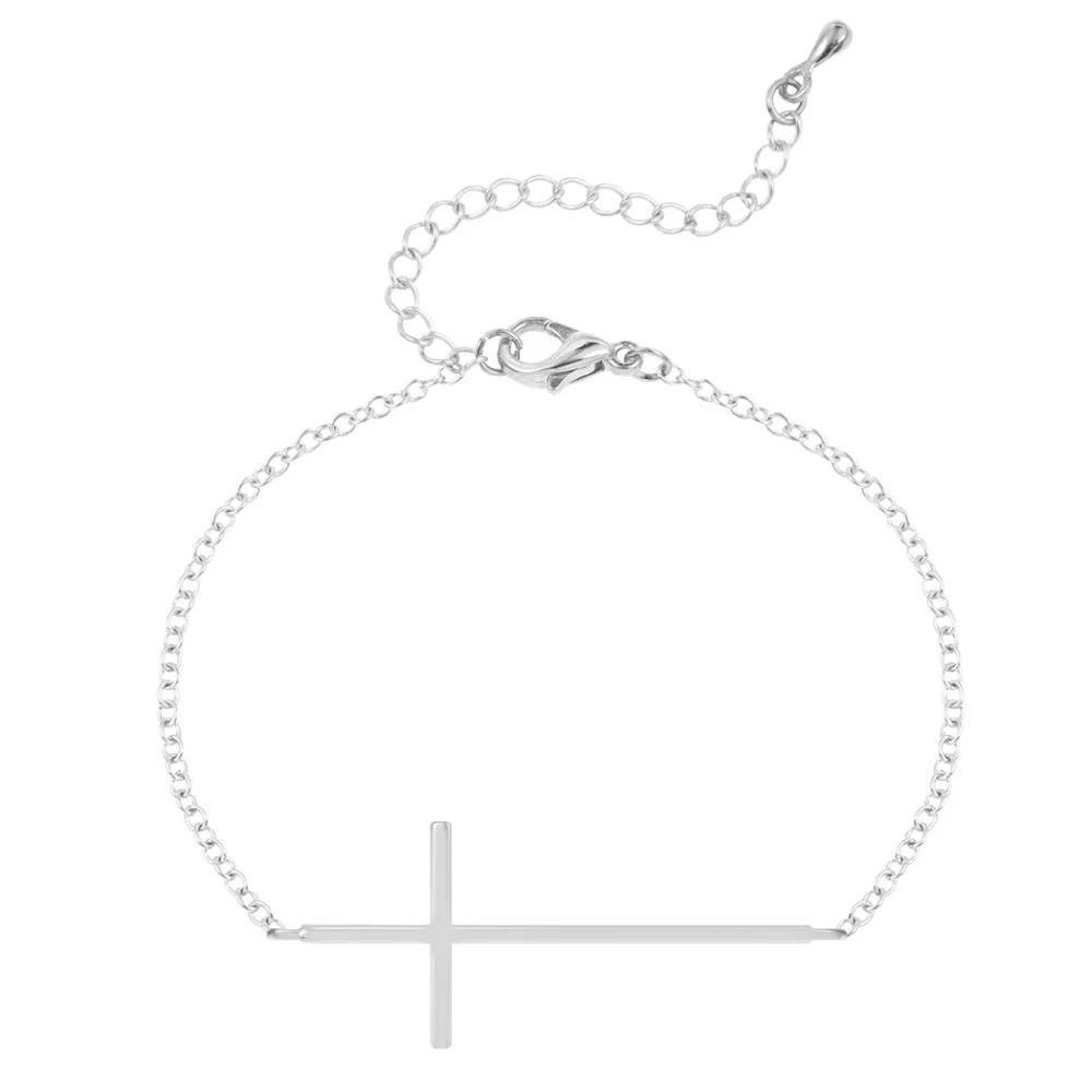 Женский браслет с выпуклым крестом золотистый цепочка в стиле бохо ручная работа