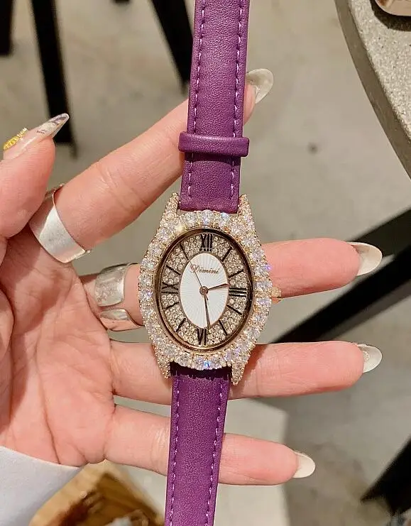 Rose gold purple Топ бренд Роскошный алмазов наручные ручной Кристалл Мода кварцевые часы для Для женщин Стильные дамы девушки часы - Цвет: Rose gold purple