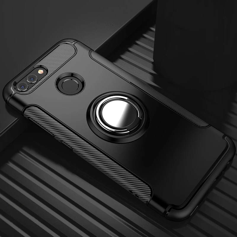 360 чехол для телефона с кольцом-держателем для huawei Honor 8 8lite 8Pro 8 LITE PRO HONOR8 Магнитная автомобильная подставка ТПУ силиконовый чехол - Цвет: Черный