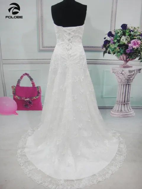 Vestidos De Casamento наличии США 4-22 Вт Белый/Кот без бретелек аппликации-line Кружево