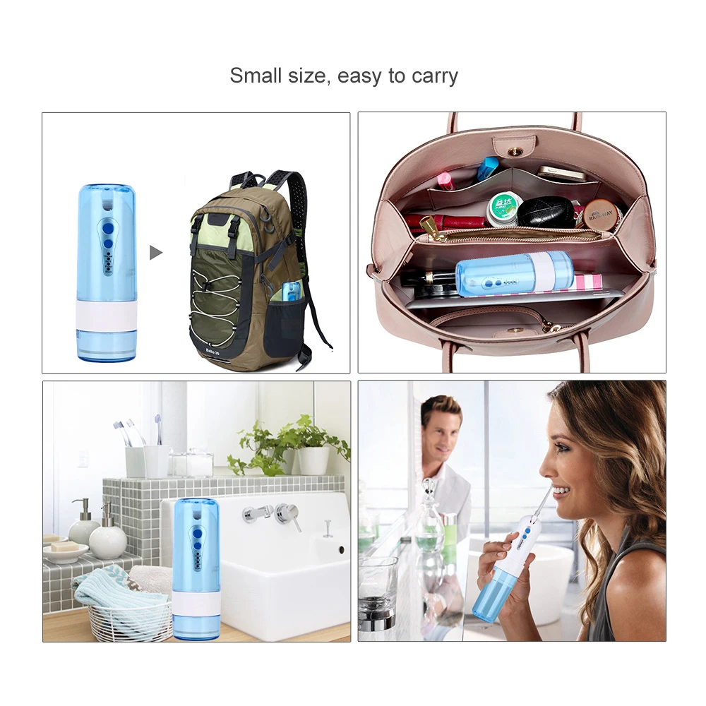 

Cordless Oral Water Irrigator with Travel Bag Portable Water Dental Flosser USB Rechargeable 4 Modes Nose Clean 200ML 5 Jet Tip