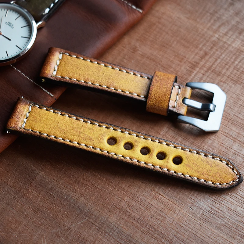YELLOW Ремешок Onthelevel из натуральной кожи для часов Panerai Винтажный стиль 20 мм 22 мм кожаный ремешок желтый оранжевый зеленый красный ремешок# C - Цвет ремешка: YELLOW
