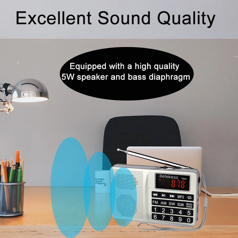 Retekess TR603 AM FM радио коротковолновой транзистор цифровой тюнинговый приемник MP3 плеер Поддержка TF карта перезаряжаемая литий-ионная батарея
