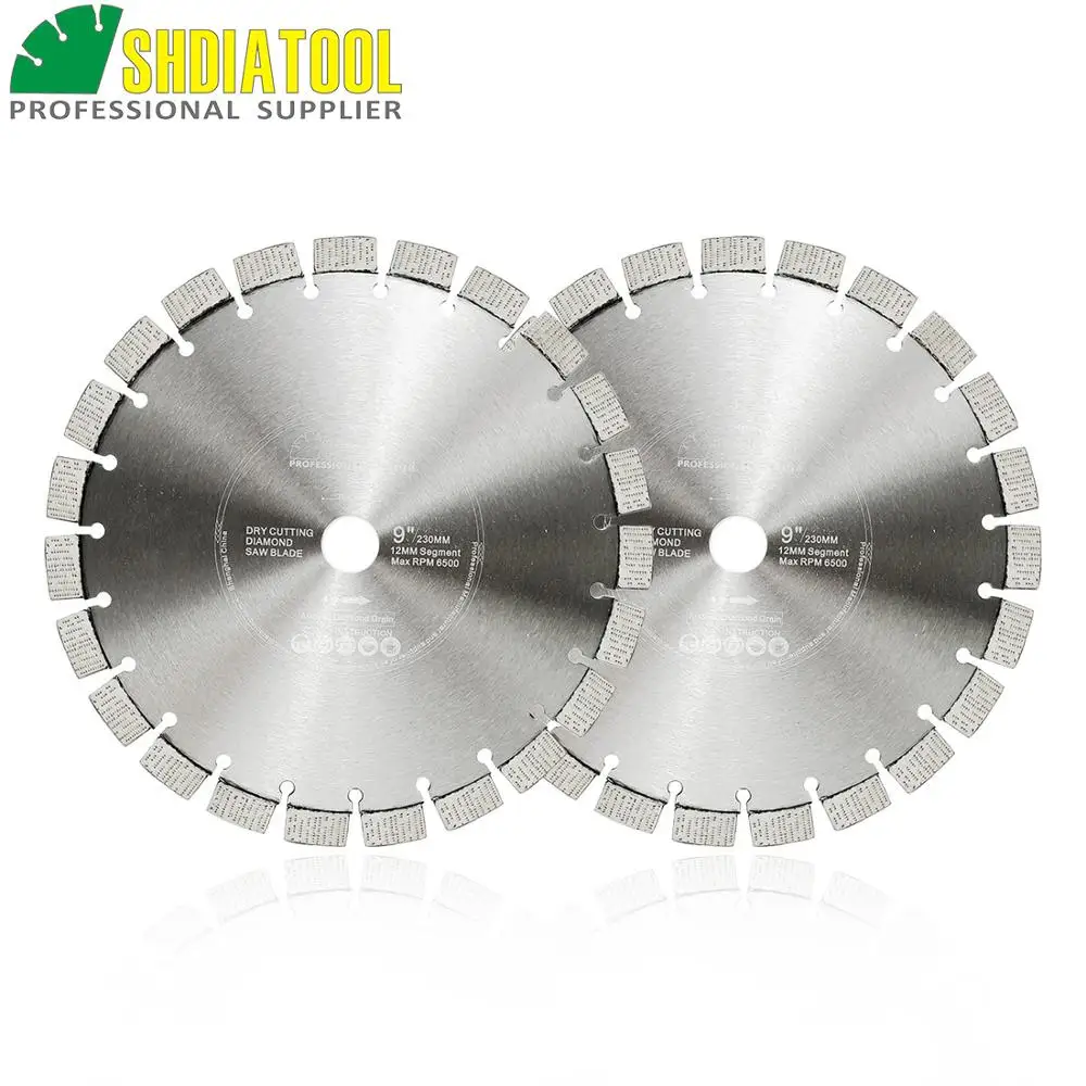 SHDIATOOL 2pcs Dia 9inch/230mm Laser Welded Arrayed Diamond Blades Cutting Discs Saw Blades Reinforced Concrete Diamond Wheel